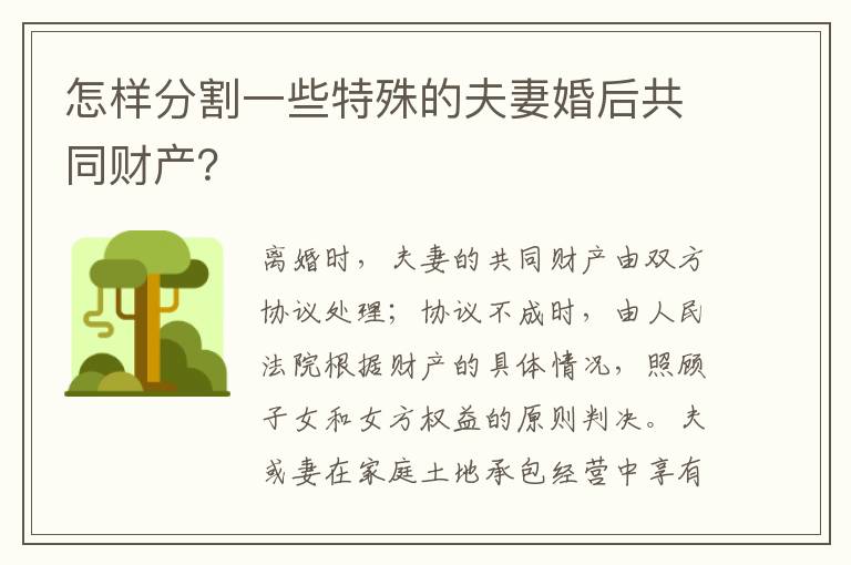 怎樣分割一些特殊的夫妻婚后共同財產(chǎn)？