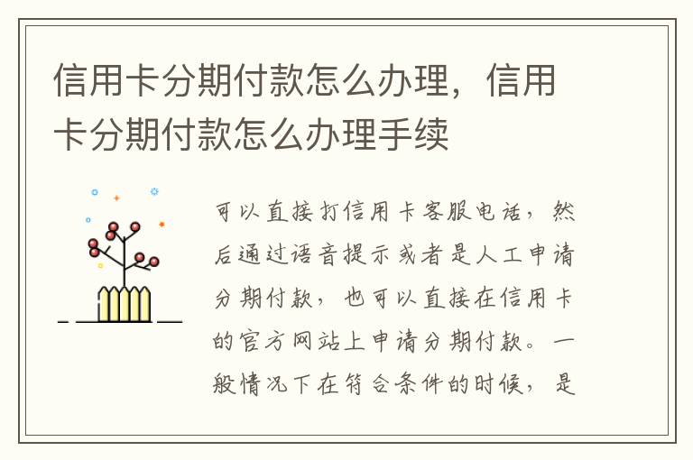 信用卡分期付款怎么辦理，信用卡分期付款怎么辦理手續(xù)