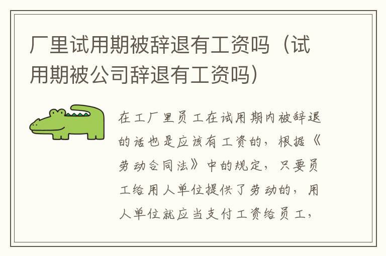 廠里試用期被辭退有工資嗎（試用期被公司辭退有工資嗎）