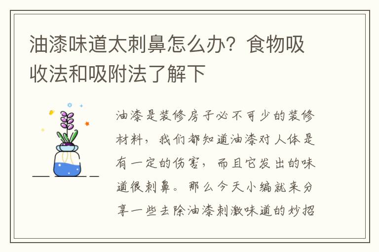 油漆味道太刺鼻怎么辦？食物吸收法和吸附法了解下