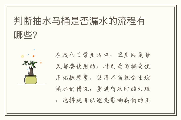 判斷抽水馬桶是否漏水的流程有哪些？