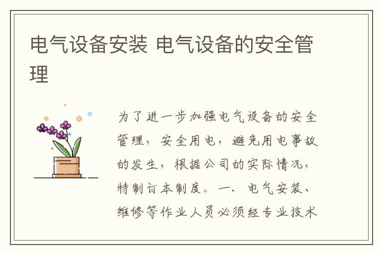 電氣設備安裝 電氣設備的安全管理