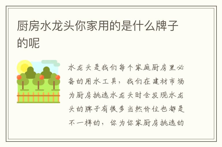廚房水龍頭你家用的是什么牌子的呢