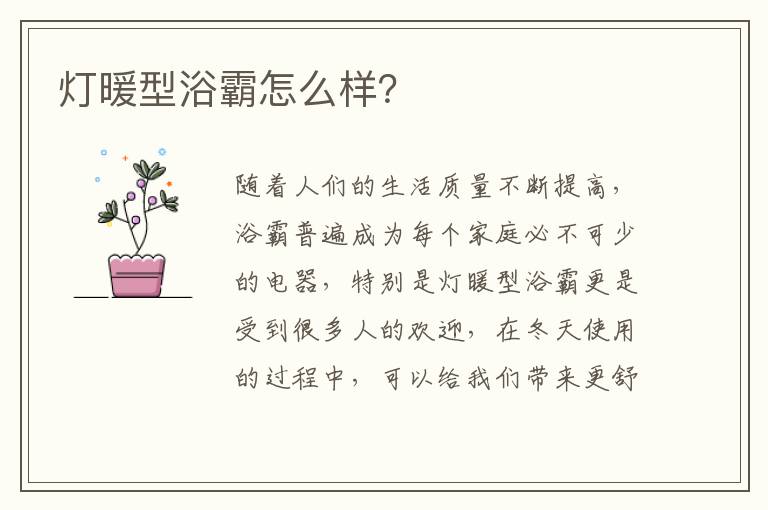 燈暖型浴霸怎么樣？