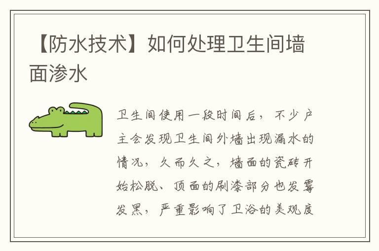 【防水技術(shù)】如何處理衛(wèi)生間墻面滲水