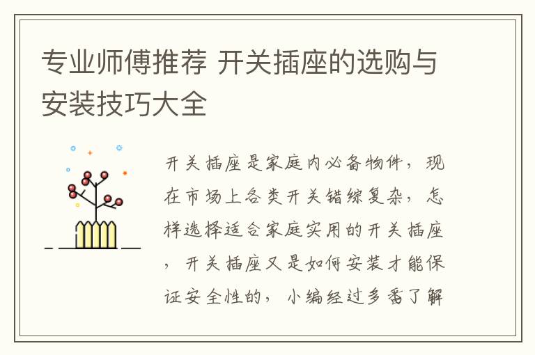 專業(yè)師傅推薦 開關(guān)插座的選購與安裝技巧大全