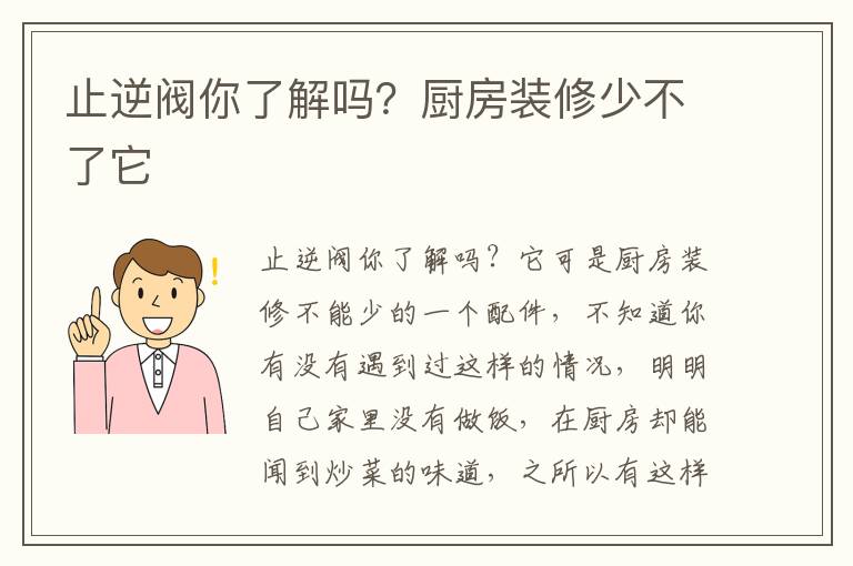 止逆閥你了解嗎？廚房裝修少不了它