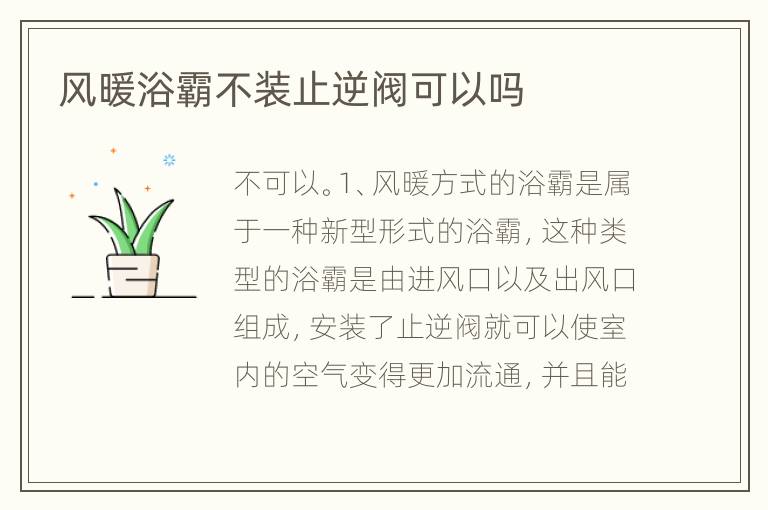 風(fēng)暖浴霸不裝止逆閥可以嗎