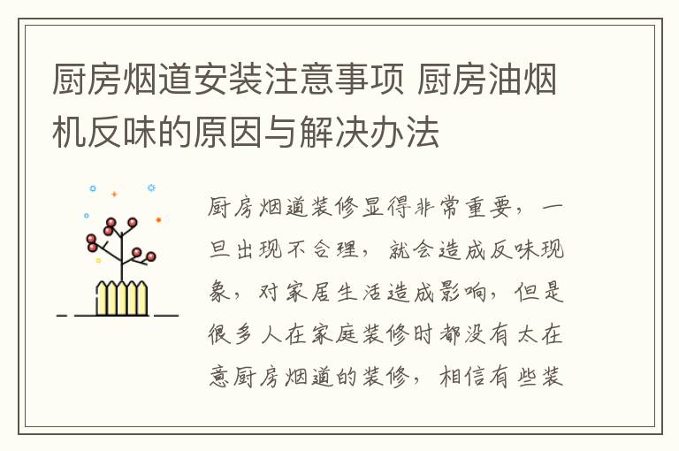 廚房煙道安裝注意事項(xiàng) 廚房油煙機(jī)反味的原因與解決辦法