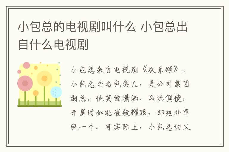 小包總的電視劇叫什么 小包總出自什么電視劇