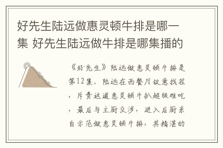 好先生陸遠做惠靈頓牛排是哪一集 好先生陸遠做牛排是哪集播的