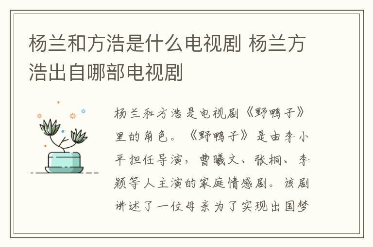 楊蘭和方浩是什么電視劇 楊蘭方浩出自哪部電視劇
