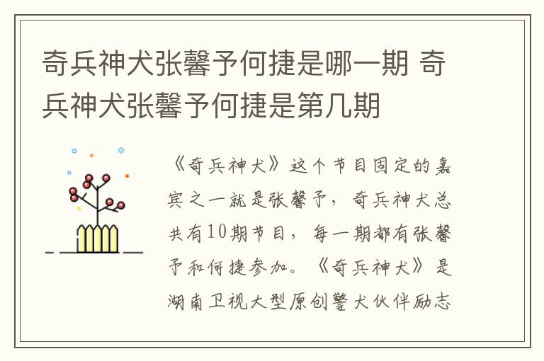 奇兵神犬張馨予何捷是哪一期 奇兵神犬張馨予何捷是第幾期