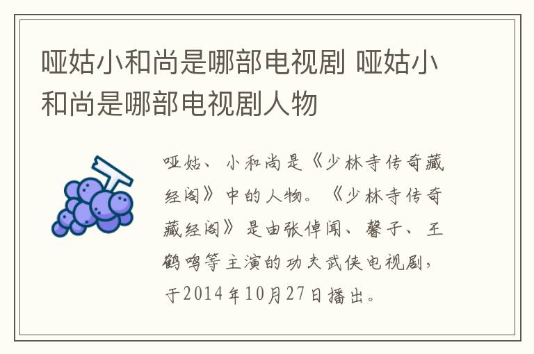 啞姑小和尚是哪部電視劇 啞姑小和尚是哪部電視劇人物