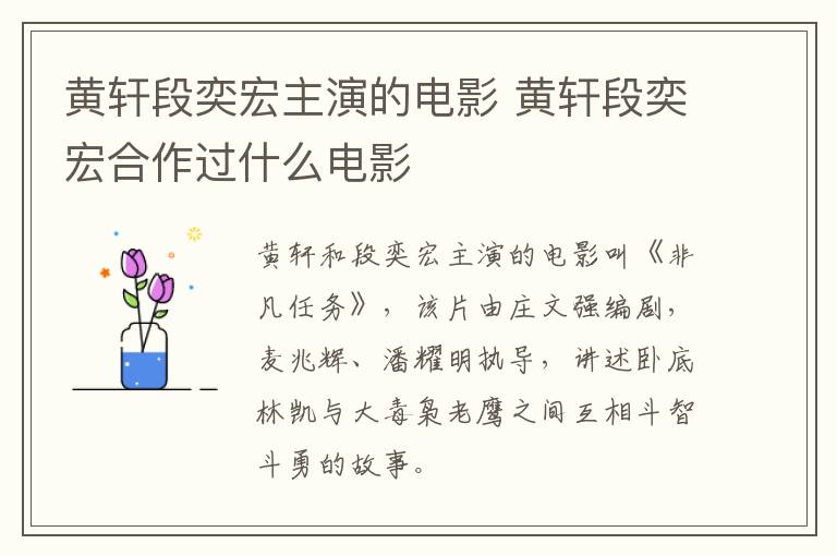 黃軒段奕宏主演的電影 黃軒段奕宏合作過什么電影