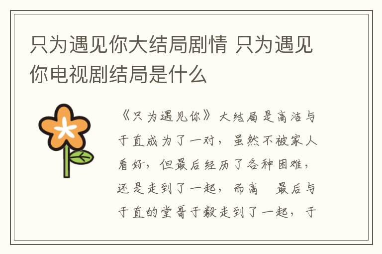 只為遇見你大結(jié)局劇情 只為遇見你電視劇結(jié)局是什么