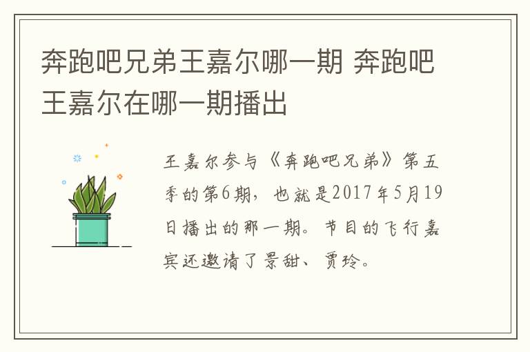 奔跑吧兄弟王嘉爾哪一期 奔跑吧王嘉爾在哪一期播出