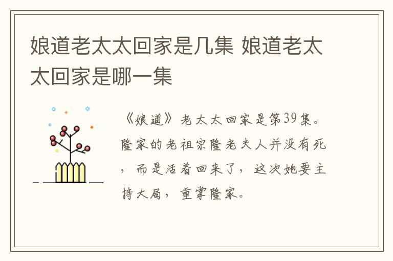 娘道老太太回家是幾集 娘道老太太回家是哪一集