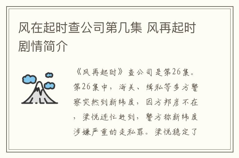 風(fēng)在起時(shí)查公司第幾集 風(fēng)再起時(shí)劇情簡(jiǎn)介