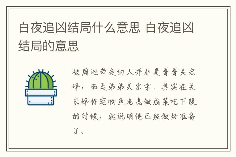 白夜追兇結(jié)局什么意思 白夜追兇結(jié)局的意思