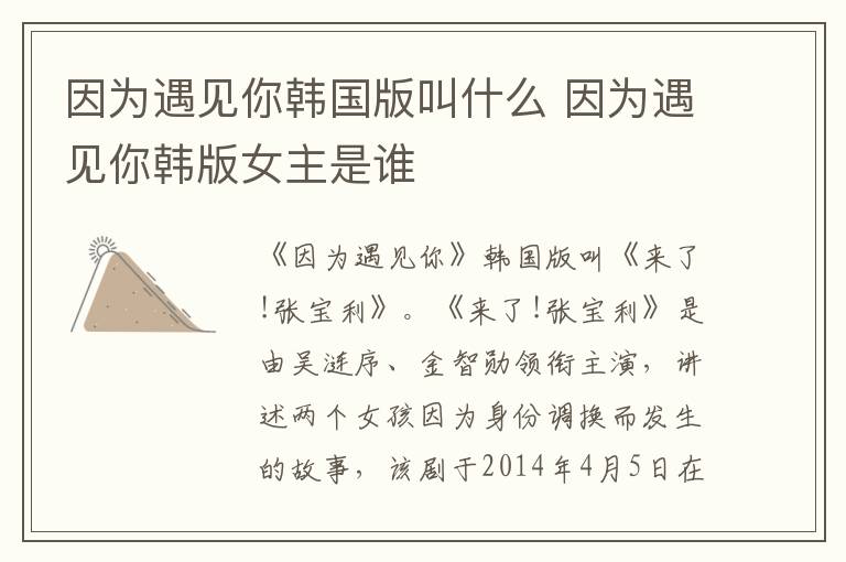 因?yàn)橛鲆娔沩n國版叫什么 因?yàn)橛鲆娔沩n版女主是誰