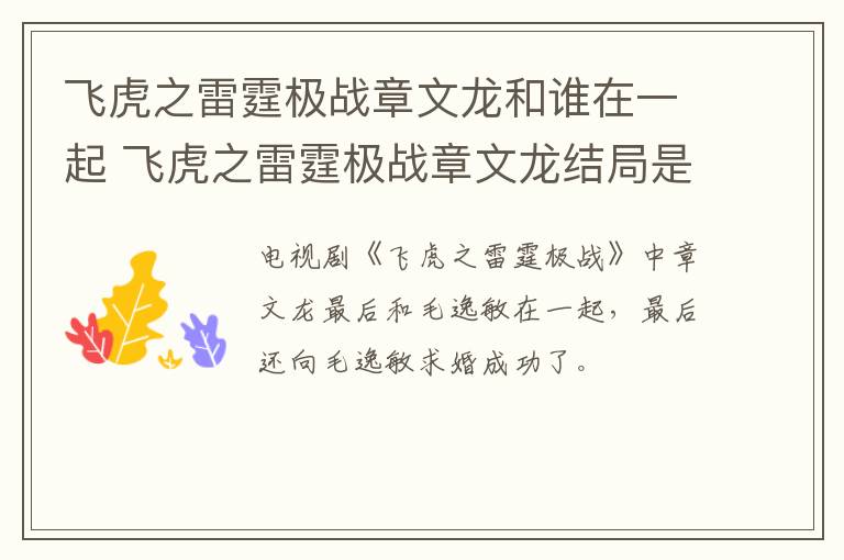 飛虎之雷霆極戰(zhàn)章文龍和誰在一起 飛虎之雷霆極戰(zhàn)章文龍結(jié)局是什么