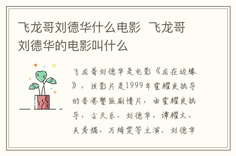 飛龍哥劉德華什么電影  飛龍哥劉德華的電影叫什么