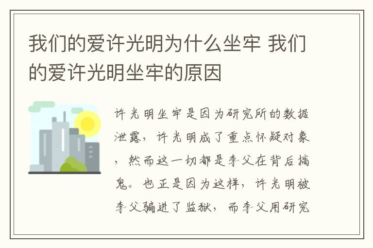 我們的愛許光明為什么坐牢 我們的愛許光明坐牢的原因