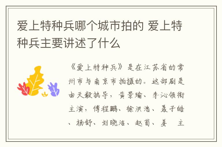 愛上特種兵哪個城市拍的 愛上特種兵主要講述了什么
