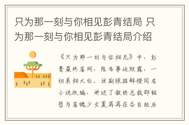 只為那一刻與你相見(jiàn)彭青結(jié)局 只為那一刻與你相見(jiàn)彭青結(jié)局介紹