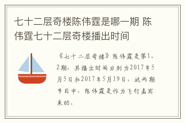 七十二層奇樓陳偉霆是哪一期 陳偉霆七十二層奇樓播出時(shí)間
