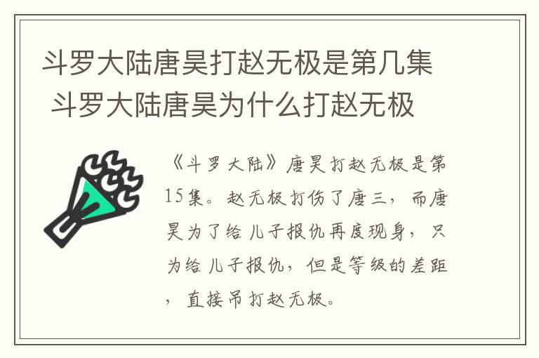 斗羅大陸唐昊打趙無極是第幾集 斗羅大陸唐昊為什么打趙無極