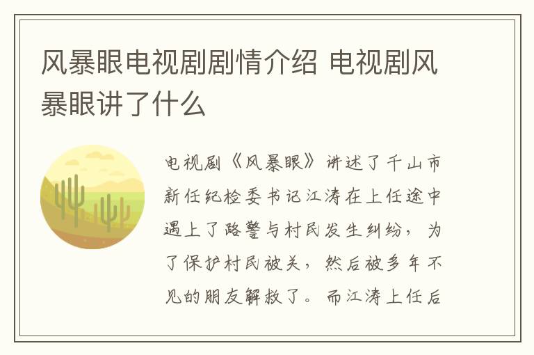 風(fēng)暴眼電視劇劇情介紹 電視劇風(fēng)暴眼講了什么