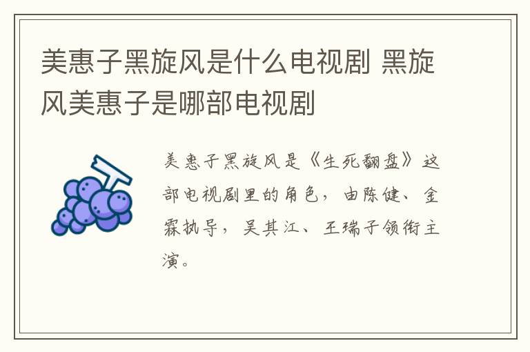 美惠子黑旋風是什么電視劇 黑旋風美惠子是哪部電視劇