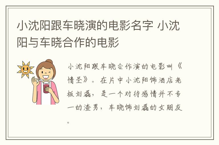 小沈陽(yáng)跟車曉演的電影名字 小沈陽(yáng)與車曉合作的電影