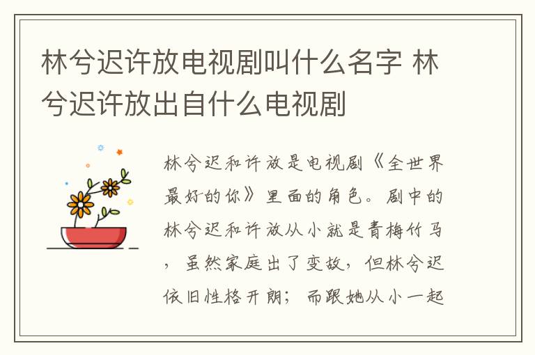林兮遲許放電視劇叫什么名字 林兮遲許放出自什么電視劇