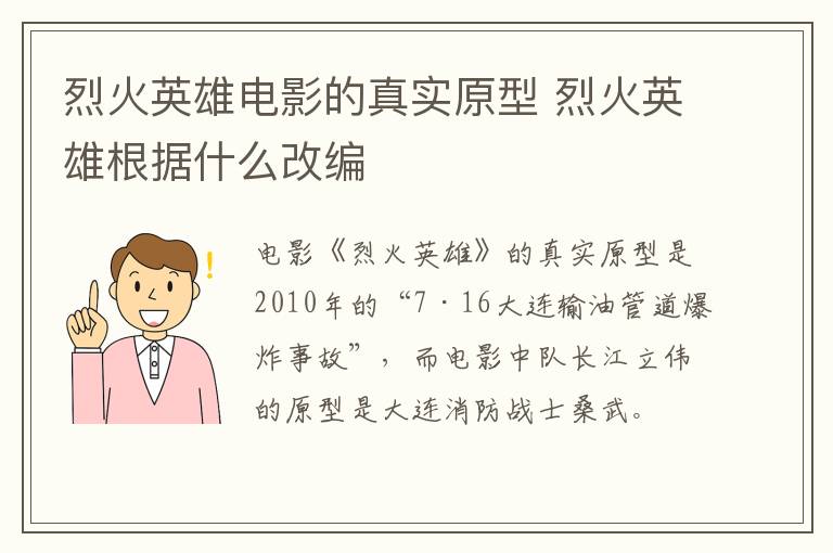 烈火英雄電影的真實原型 烈火英雄根據(jù)什么改編
