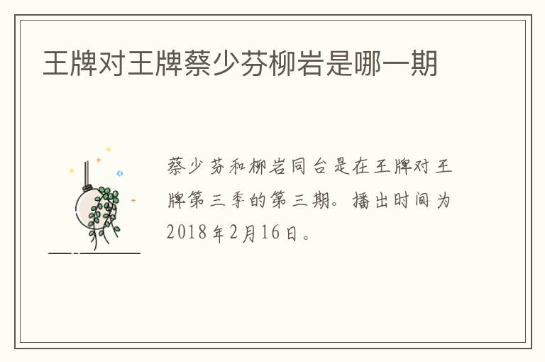 王牌對(duì)王牌蔡少芬柳巖是哪一期