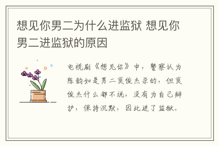 想見你男二為什么進(jìn)監(jiān)獄 想見你男二進(jìn)監(jiān)獄的原因