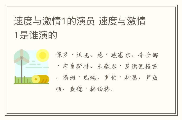 速度與激情1的演員 速度與激情1是誰演的