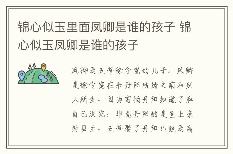 錦心似玉里面鳳卿是誰的孩子 錦心似玉鳳卿是誰的孩子