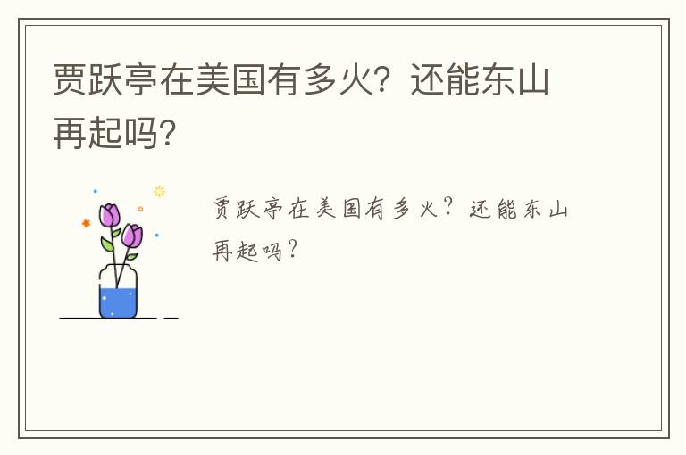 賈躍亭在美國有多火？還能東山再起嗎？