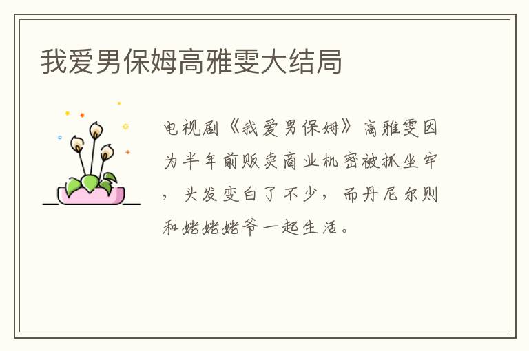 我愛(ài)男保姆高雅雯大結(jié)局