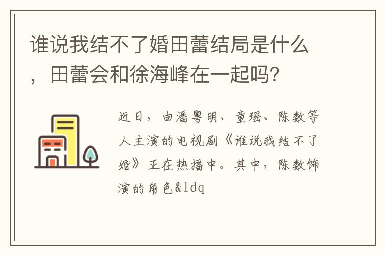誰說我結不了婚田蕾結局是什么，田蕾會和徐海峰在一起嗎？
