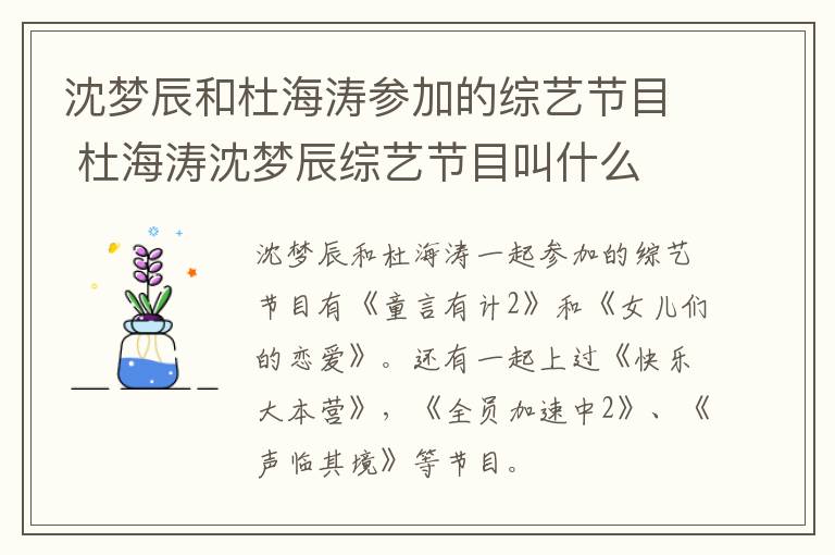 沈夢辰和杜海濤參加的綜藝節(jié)目 杜海濤沈夢辰綜藝節(jié)目叫什么
