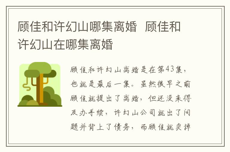 顧佳和許幻山哪集離婚  顧佳和許幻山在哪集離婚