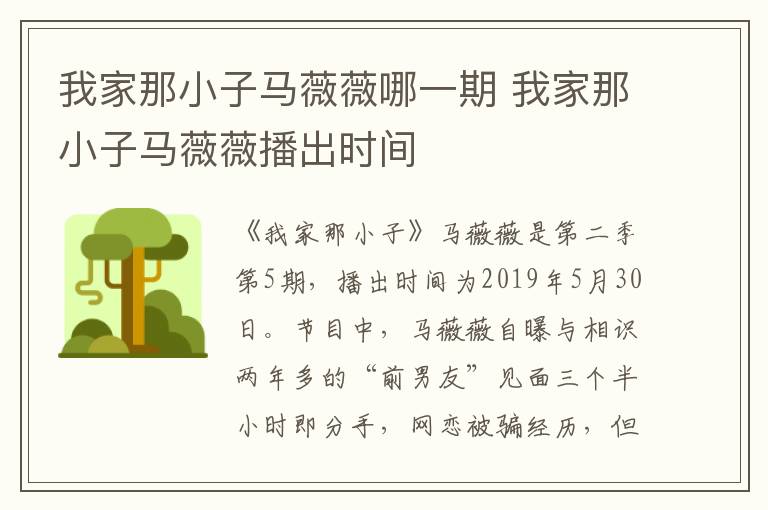 我家那小子馬薇薇哪一期 我家那小子馬薇薇播出時間