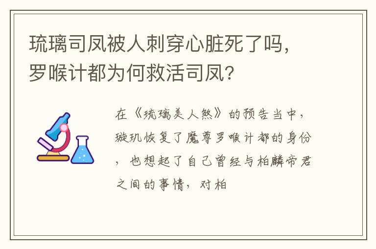琉璃司鳳被人刺穿心臟死了嗎，羅喉計(jì)都為何救活司鳳?