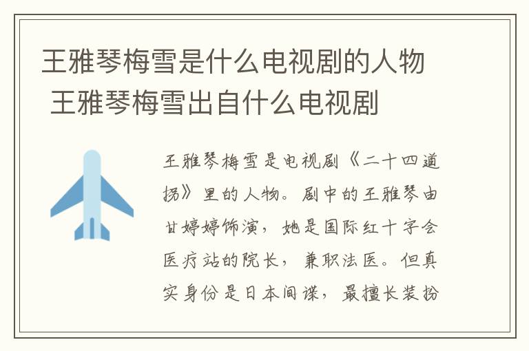 王雅琴梅雪是什么電視劇的人物 王雅琴梅雪出自什么電視劇
