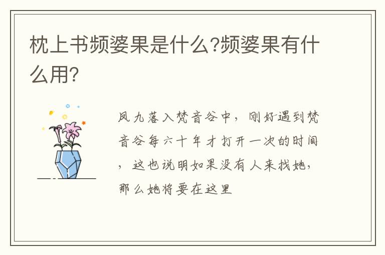 枕上書頻婆果是什么?頻婆果有什么用？